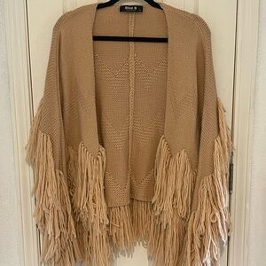 Blue B Fringe Open Front Cardigan - Dusty Pink